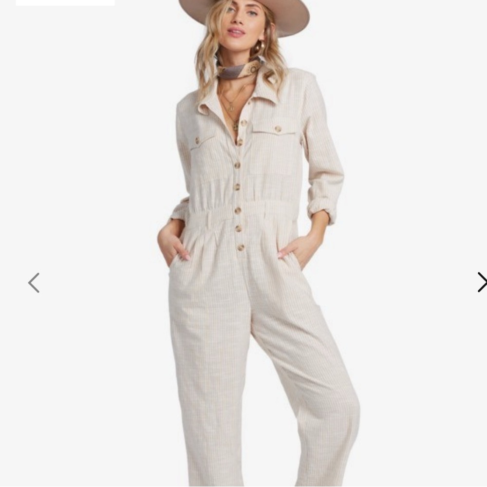 Billabong Beige Button-Up Jumpsuit